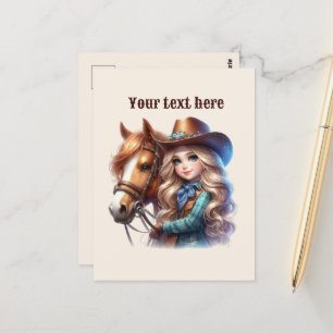 Carte Postale Cute Western Cowgirl ajouter un message