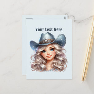Carte Postale Cute Western Cowgirl ajouter un message
