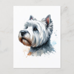 Carte Postale Cute Westie Chien Visage Aquarelle Art