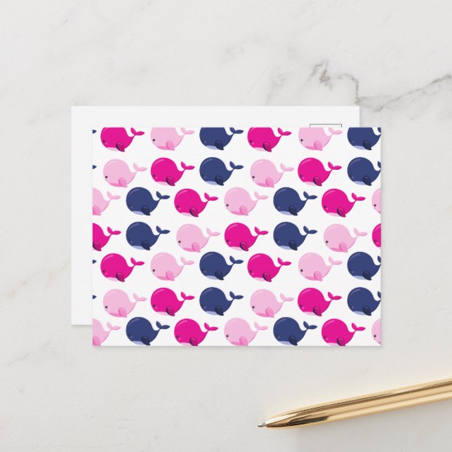Carte Postale Cute Whales, Pattern of Whales, Sea Animals (Devant/Arrière en situation)