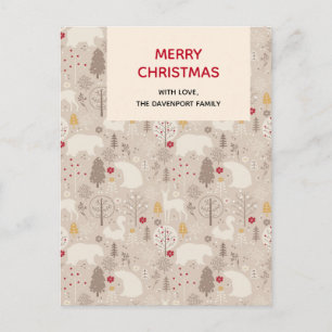 Carte Postale Cute Woodland Animaux Motif de Noël