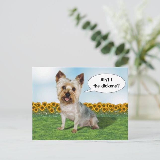 Carte Postale Cute Yorkie avec des tournesols (Debout devant)