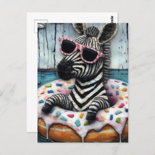 Carte Postale Cute Zebra profite d'un voyage en flottant à Dough