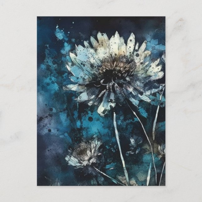 Carte Postale Cyanotype été fleurs bleues (Devant)