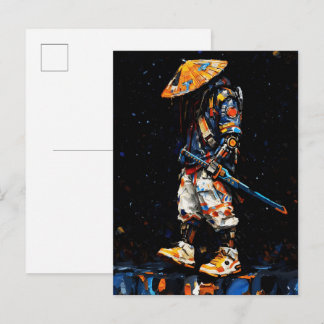 Carte Postale Cyber Ninja Palette Knife Neon Orange Impasto