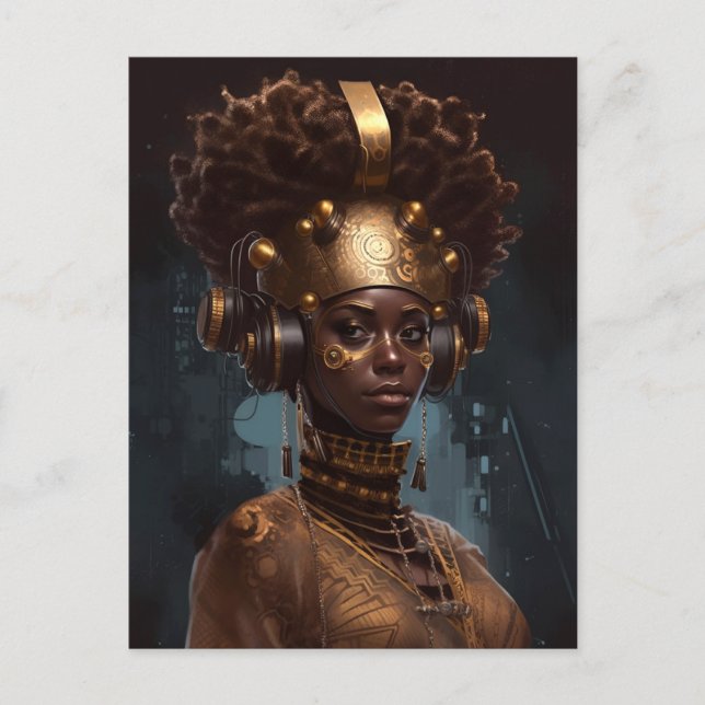 Carte Postale Cyberpunk Black Woman Science-Fiction (Devant)