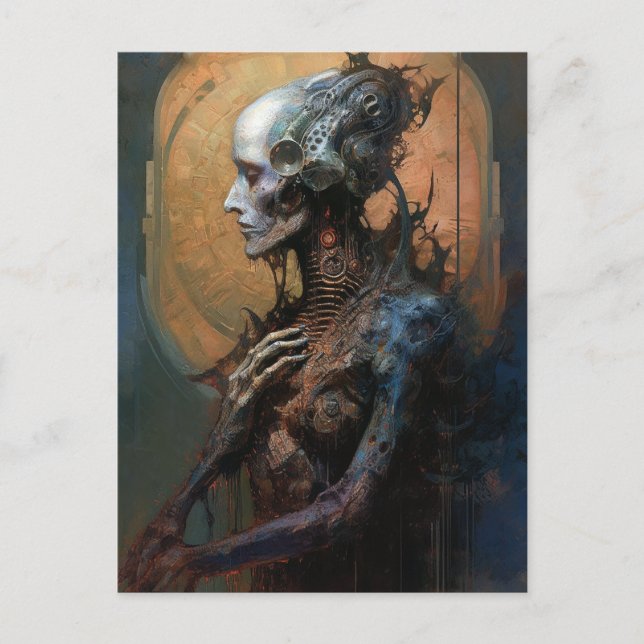 Carte Postale Cyborg Alien Femme futuriste science-fiction (Devant)
