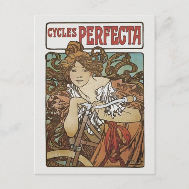 Carte Postale Cycles Perfecta, Art Nouveau Alphonse Mucha (Devant)