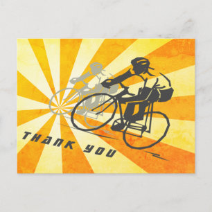 Carte Postale Cyclistes routiers avec Merci de vélo Sunburst Ret