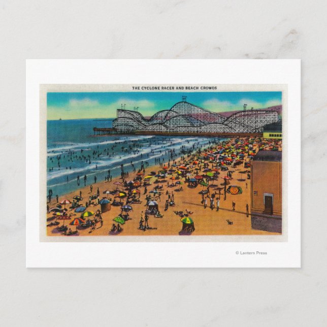 Carte Postale Cyclone Racer et Beach Crowds, Long Beach (Devant)