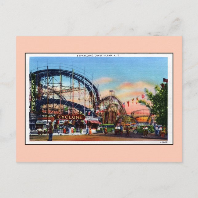 Carte Postale Cyclone vintage Coney Island (Devant)