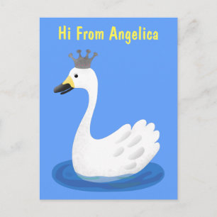 Carte Postale Cygne blanc mignon avec dessin animé couronne