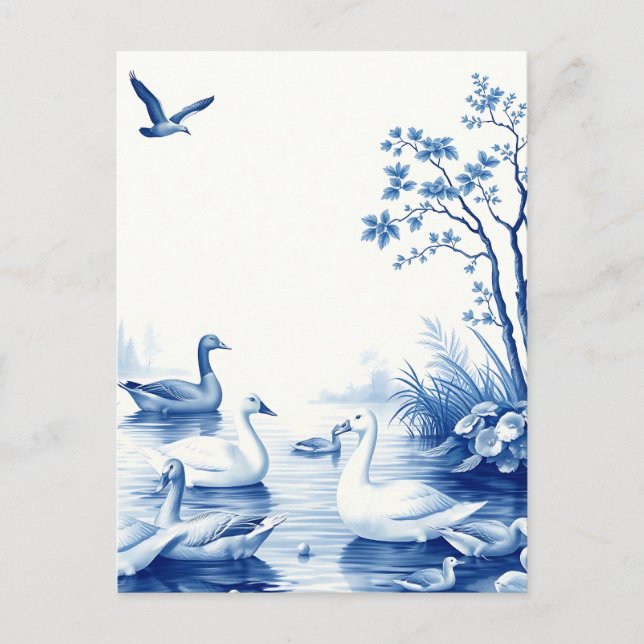 Carte Postale Cygnes de Blue Willow sur un lac (Devant)