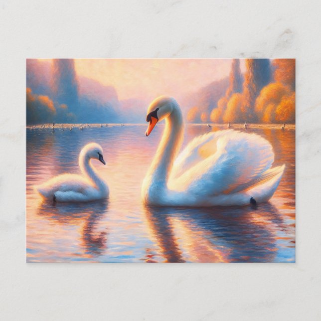 Carte Postale Cygnet et cygne (Devant)