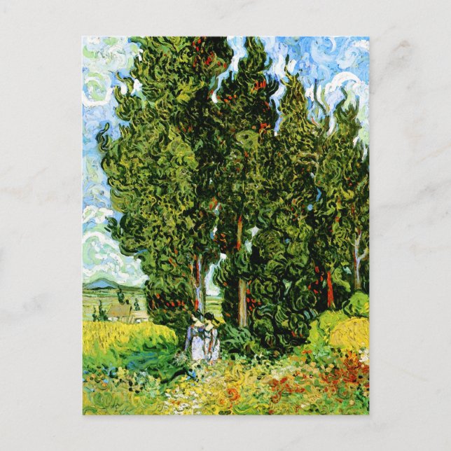 Carte Postale Cyprès avec deux femmes Van Gogh Art (Devant)