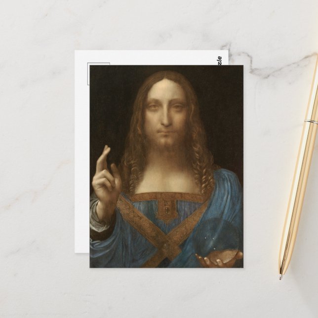 Carte Postale Da Vinci, Sauveur du Monde, Salvator Mundi (Devant/Arrière en situation)