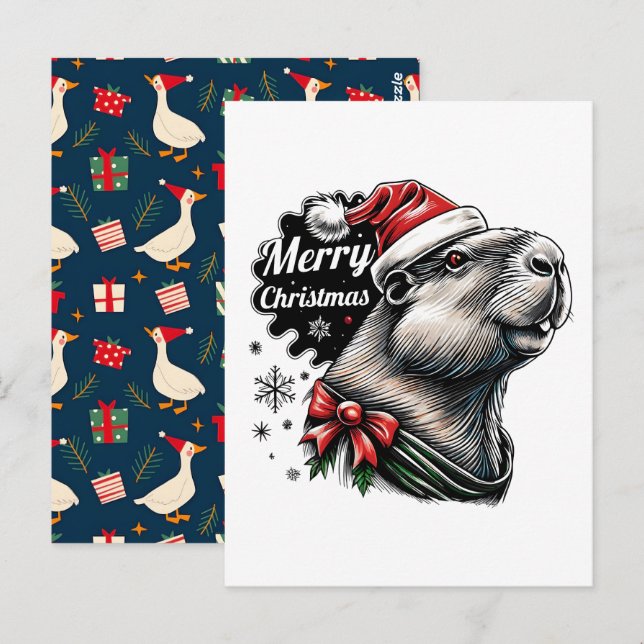 Carte Postale Dabbing Capybara Christmas Santa – Funny Holiday  (Devant / Derrière)
