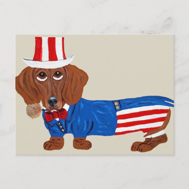 Carte Postale Dachshund À Oncle Sam Suit (Devant)