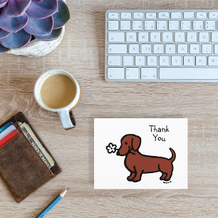 Carte Postale Dachshund à poil lisse rouge Tiny Flower Merci