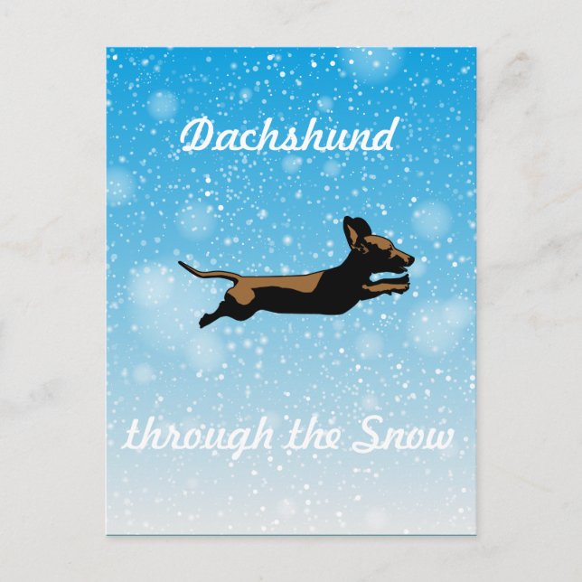 Carte Postale Dachshund à travers la neige (Devant)