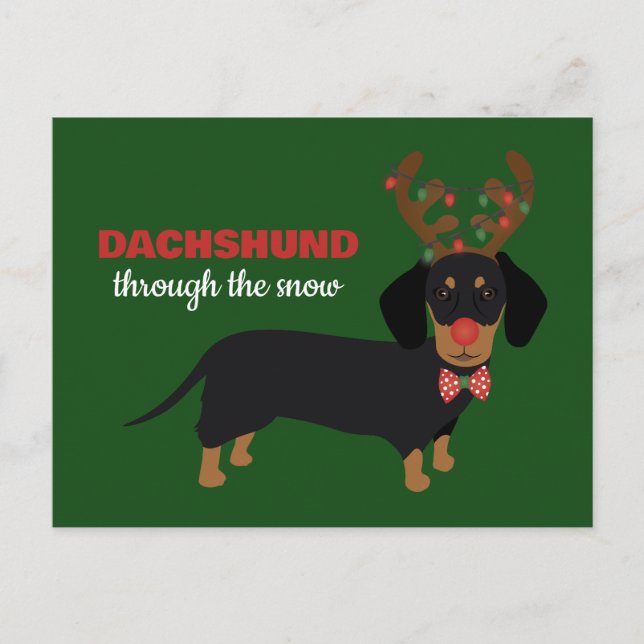 Carte Postale Dachshund À travers la neige mignonne Doxie Reinde (Devant)