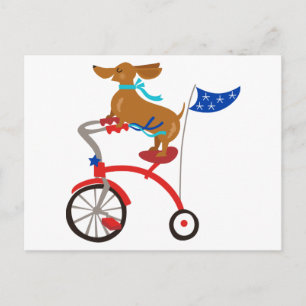Carte Postale Dachshund à vélo