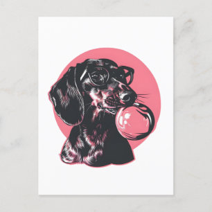 Carte Postale Dachshund avec lunettes et gomme à bulles