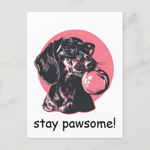 Carte Postale Dachshund avec lunettes et gomme à bulles personna