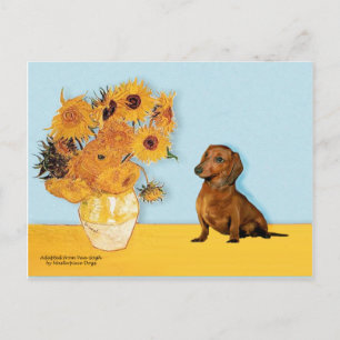 Carte Postale Dachshund (brun1) - Fleurs de soleil