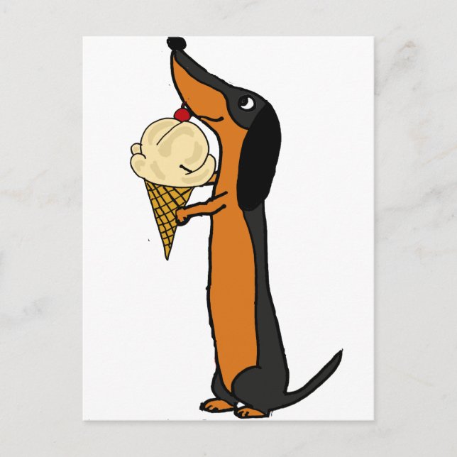 Carte Postale Dachshund Chien Donnant De La Crème De Glace (Devant)