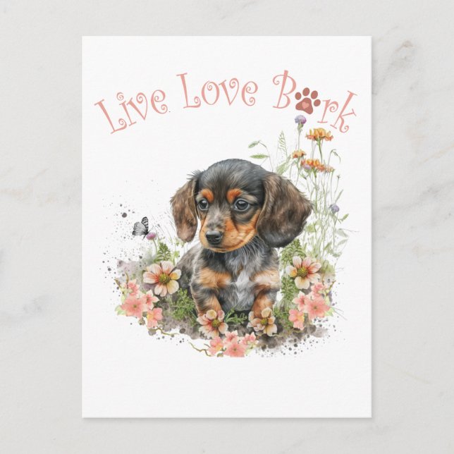 Carte Postale Dachshund Chien Maman Florale (Devant)