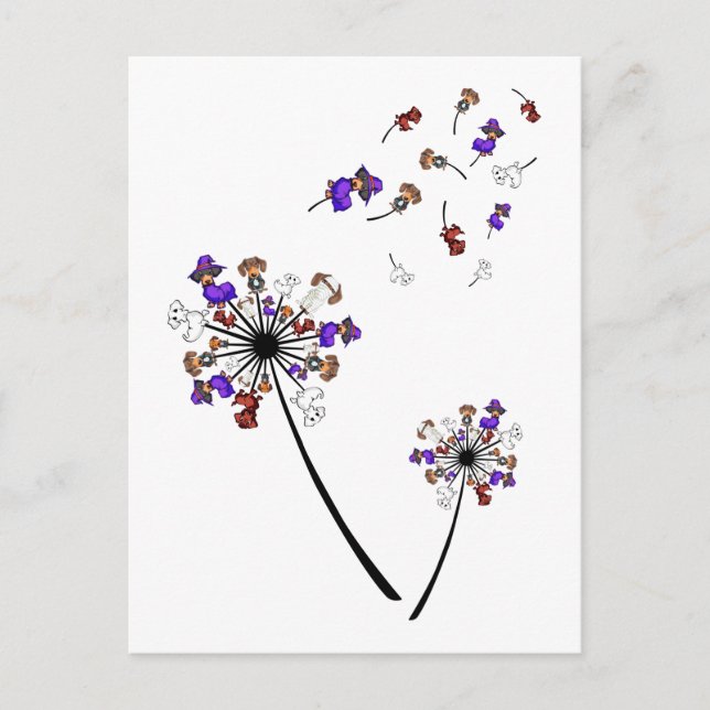 Carte Postale Dachshund Dandelion Fleur Idées Costume Halloween (Devant)