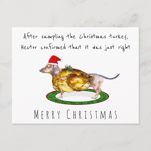 Carte Postale Dachshund drôle aquarelle a mangé la dinde de Noël (Devant)