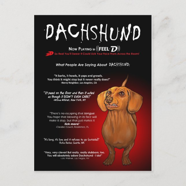 Carte Postale Dachshund en 3D (Devant)