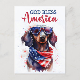 Carte Postale Dachshund patriotique, Dieu bénisse l'Amérique Car