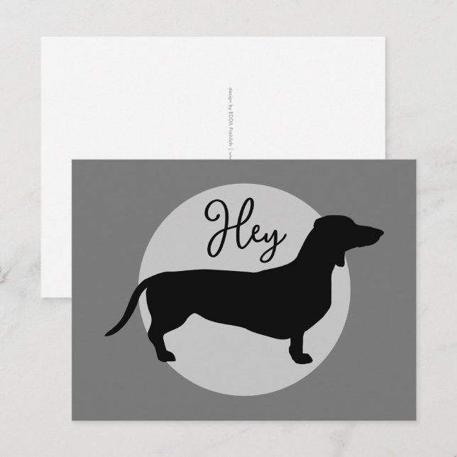 Carte Postale Dachshund Poil Court - Silhouette 1 (Devant / Derrière)