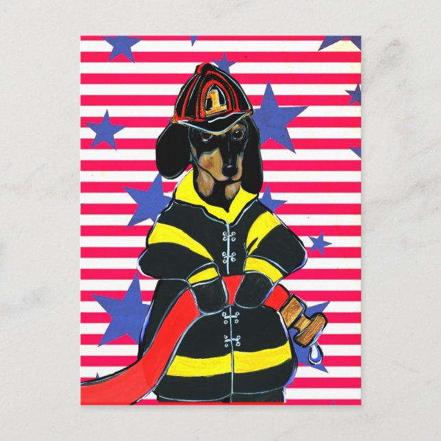 CARTE POSTALE DACHSHUND POMPIER (Devant)