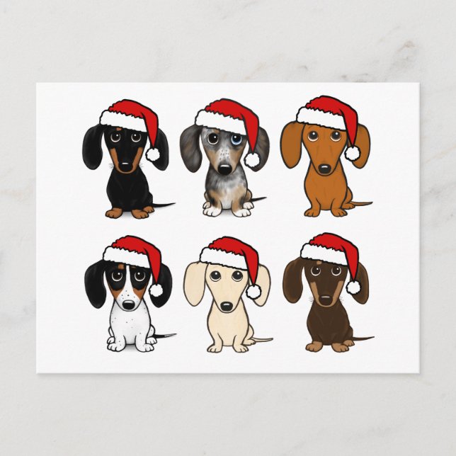 Carte Postale Dachshund Santas Noël Animaux de Noël Chien de vac (Devant)