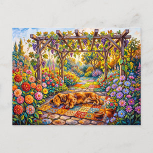 Carte Postale Dachshund se reposant sous un chemin de pergola de