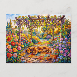 Carte Postale Dachshund se reposant sous un chemin de pergola de