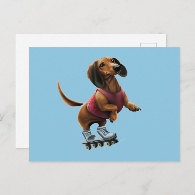 Carte Postale Dachshund Skateboard (Devant / Derrière)