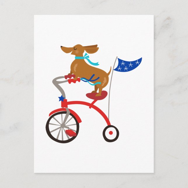 Carte Postale Dachshund Sur Vélo (Devant)