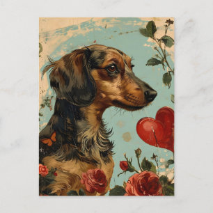 Carte Postale Dachshund Vintage Saint-Valentin