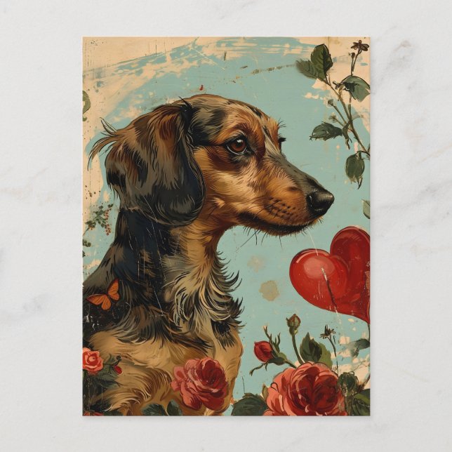 Carte Postale Dachshund Vintage Saint-Valentin (Devant)