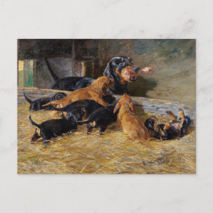 Carte Postale Dachshunds avec chiot dans le bieder stable Hermin