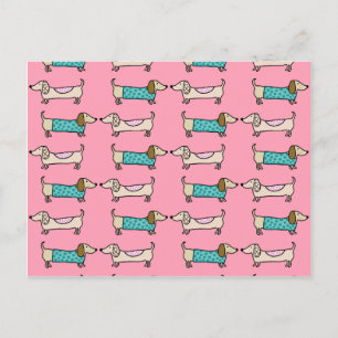 Carte Postale Dachshunds dans l'amour rose