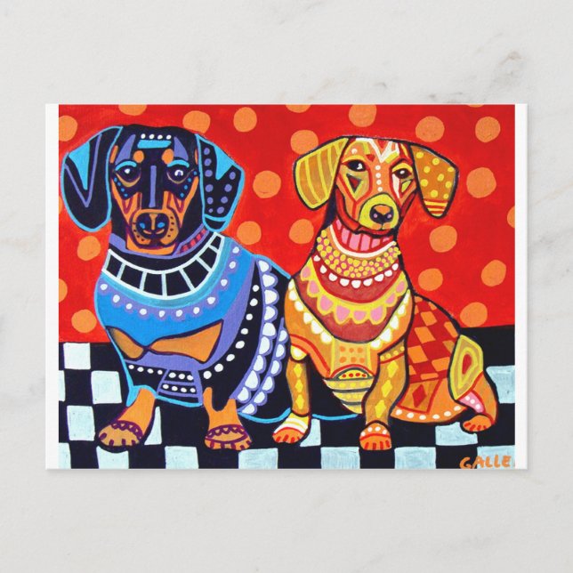 Carte Postale Dachshunds par Heather Galler (Devant)