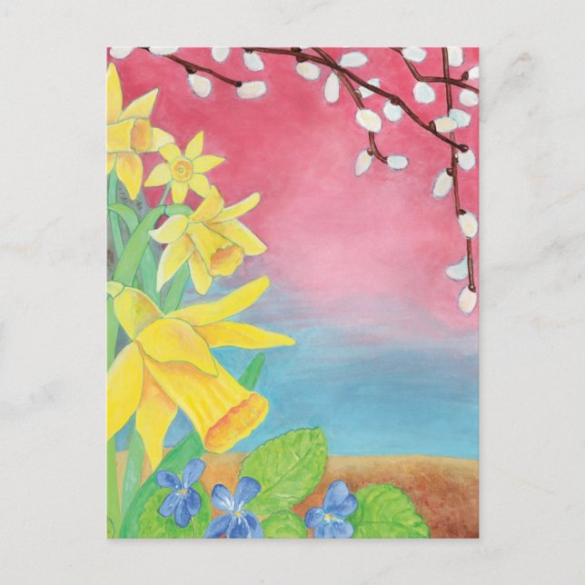 Carte Postale Daffodiles, Salix caprea et Sweet violet (Devant)