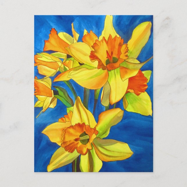 Carte Postale Daffodique jaune narcisse aquarelle peinture (Devant)
