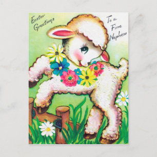 Carte postale d'agneau de Pâques vintage rétro